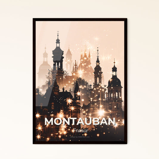 Montauban Cityscape Silhouette Art Print Poster - A building with many towers and spires