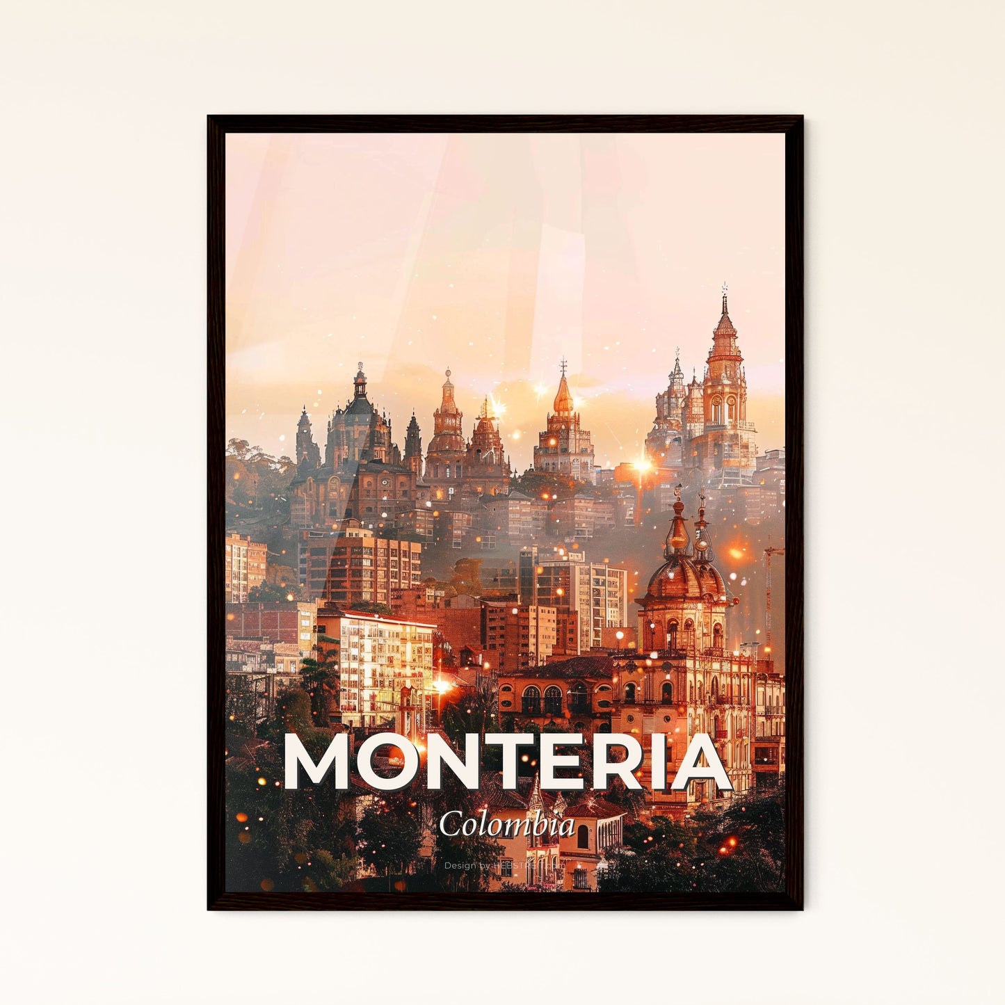 Monteria Skyline Double Exposure Poster - A city with many buildings