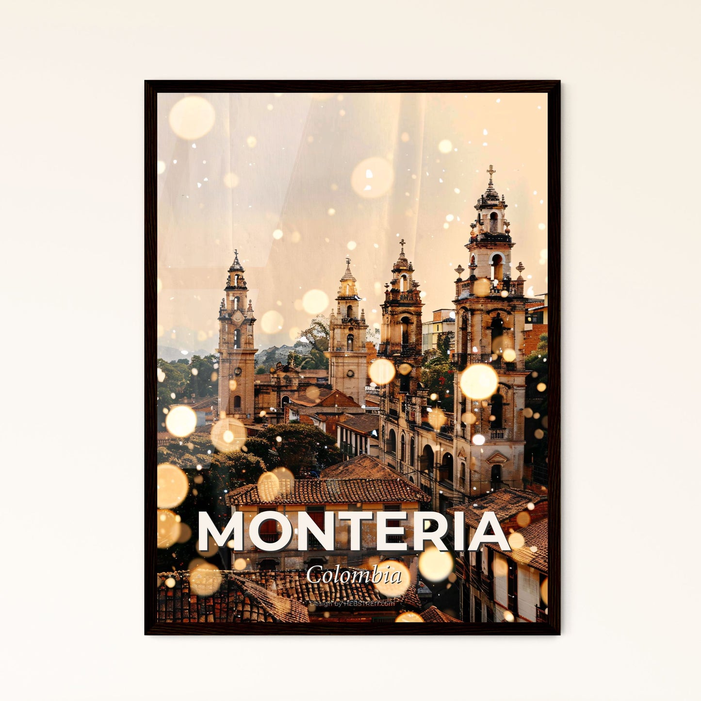 Monteria Skyline Composite Art: Local Colors, Bright Sparks - A group of buildings with towers and trees