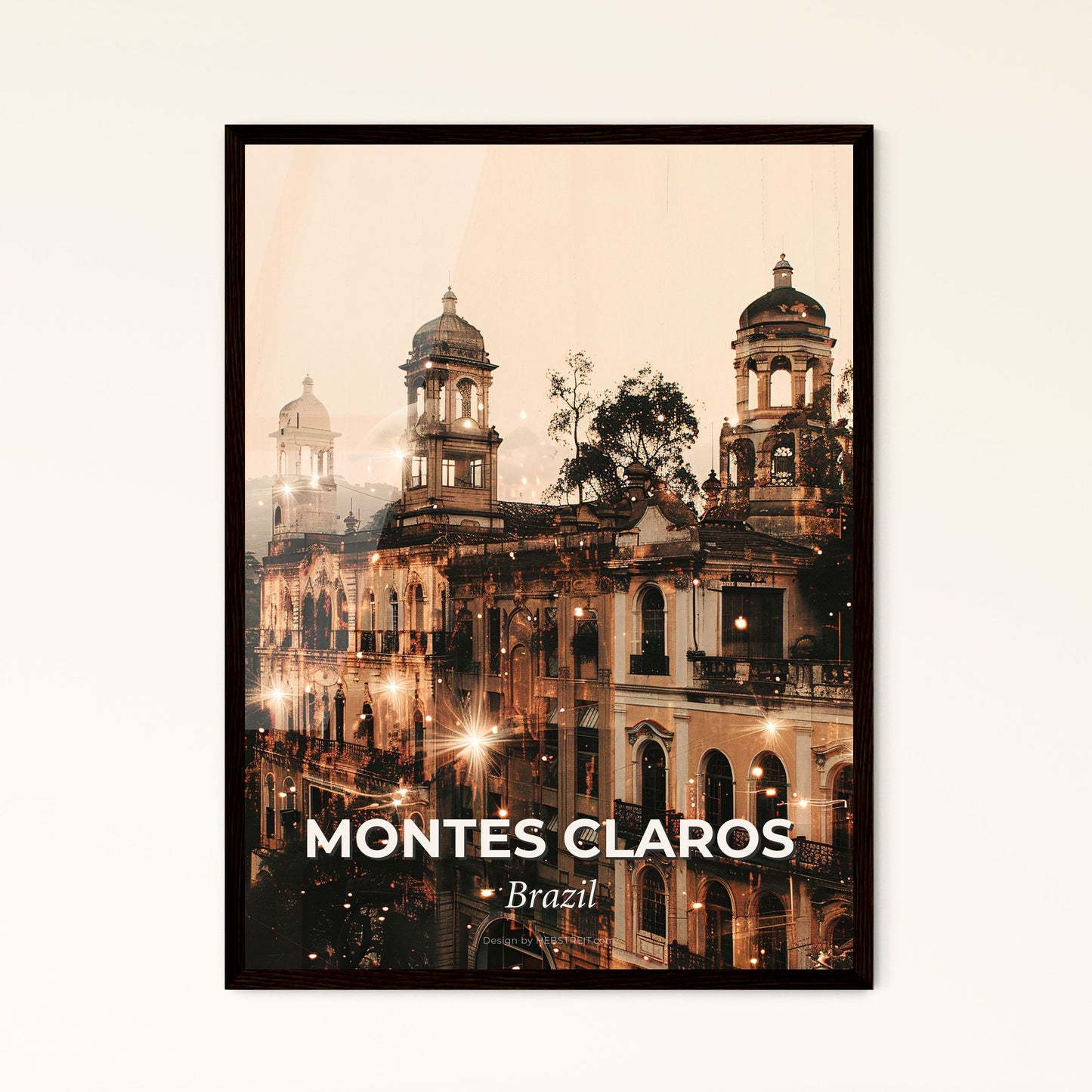 Montes Claros: Majestic City Skyline Poster Art - A building with a large tower