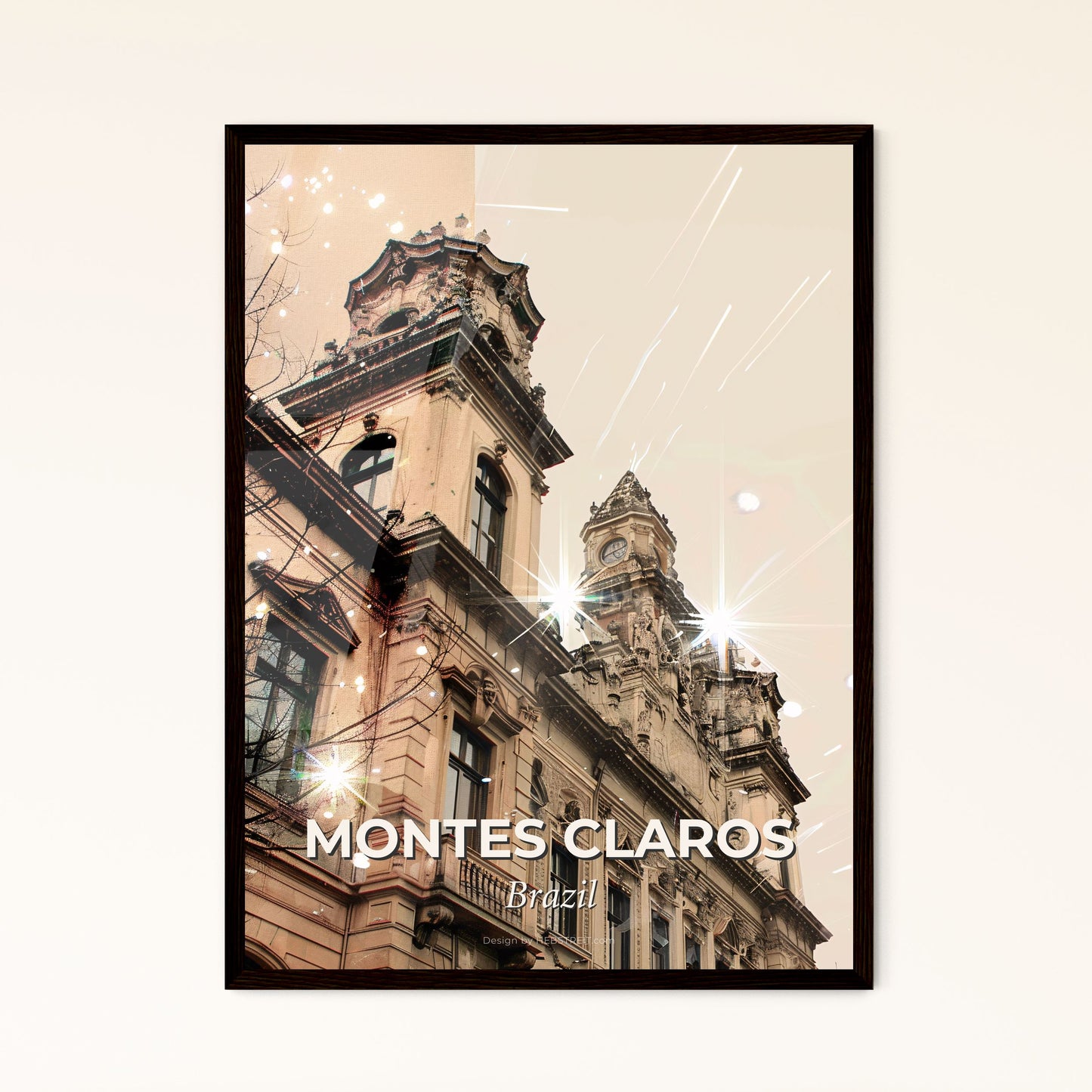 Montes Claros Skyline Architecture Double Exposure Artwork - A building with a clock tower