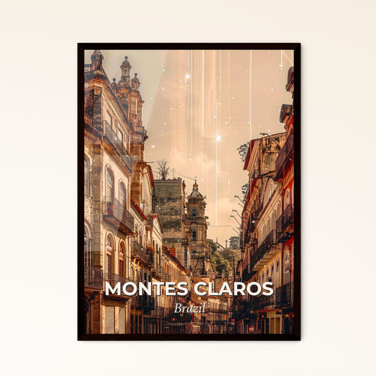 Montes Claros Skyline Wonders on Beige - A street with buildings and stars in the sky