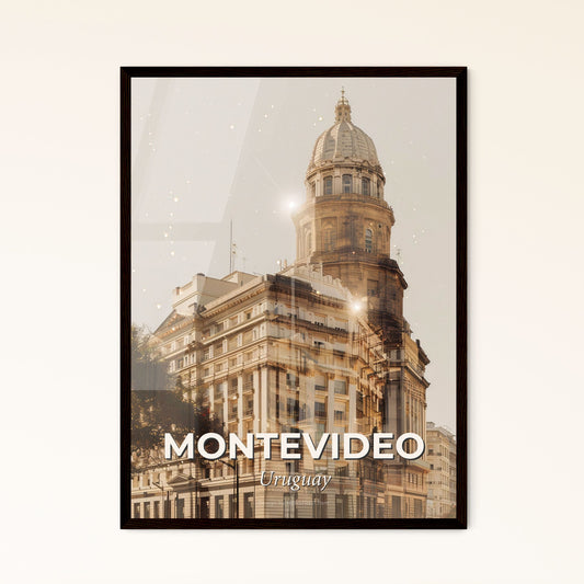 Montevideo Skyline Double Exposure City Icons Poster - A building with a dome on top