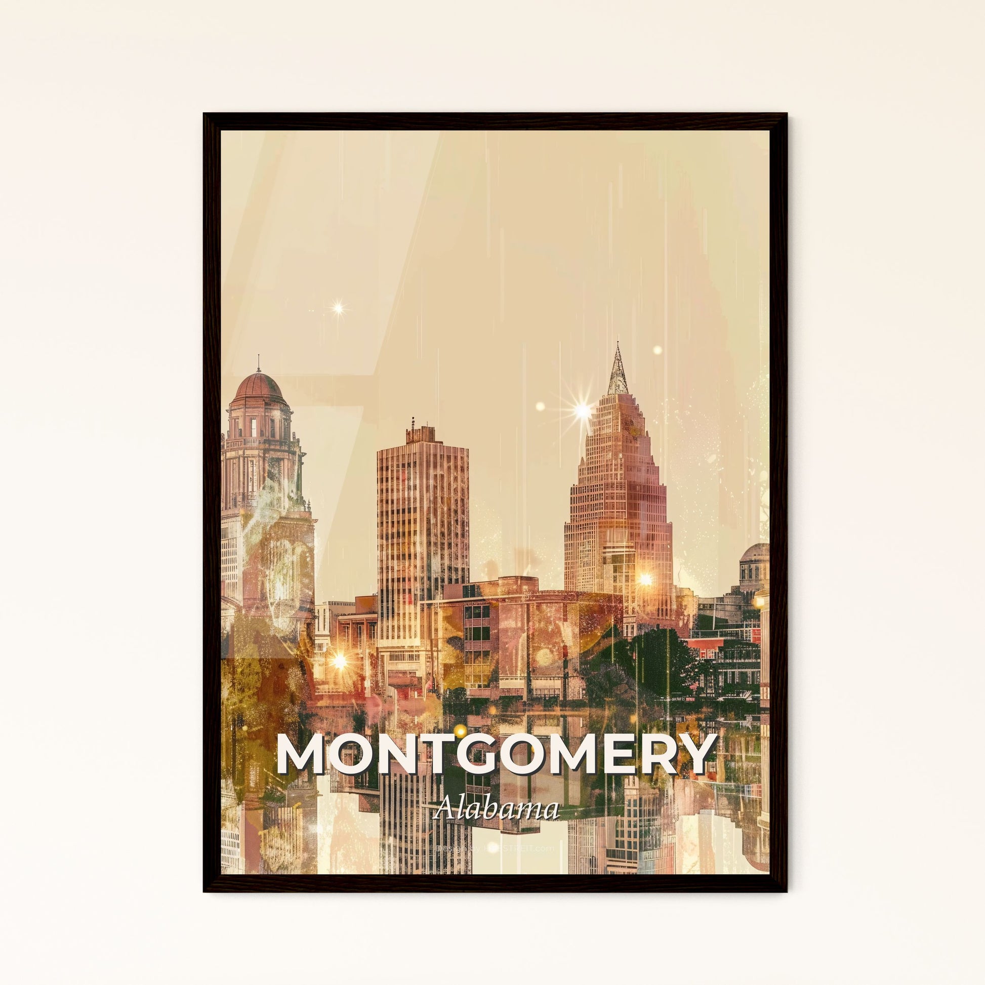 Montgomery: Double Exposure City Skyline Poster - A city skyline with many tall buildings