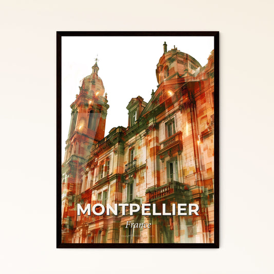 Montpellier Skyline Cityscape Double Exposure Poster - A large building with towers