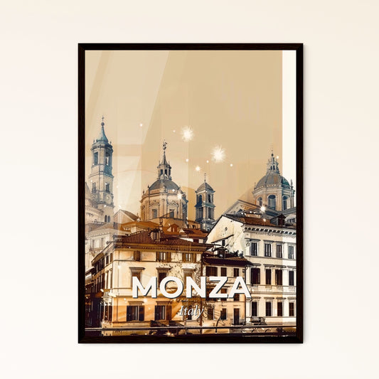 Monza City Skyline Double Exposure Art Poster - A group of buildings with towers