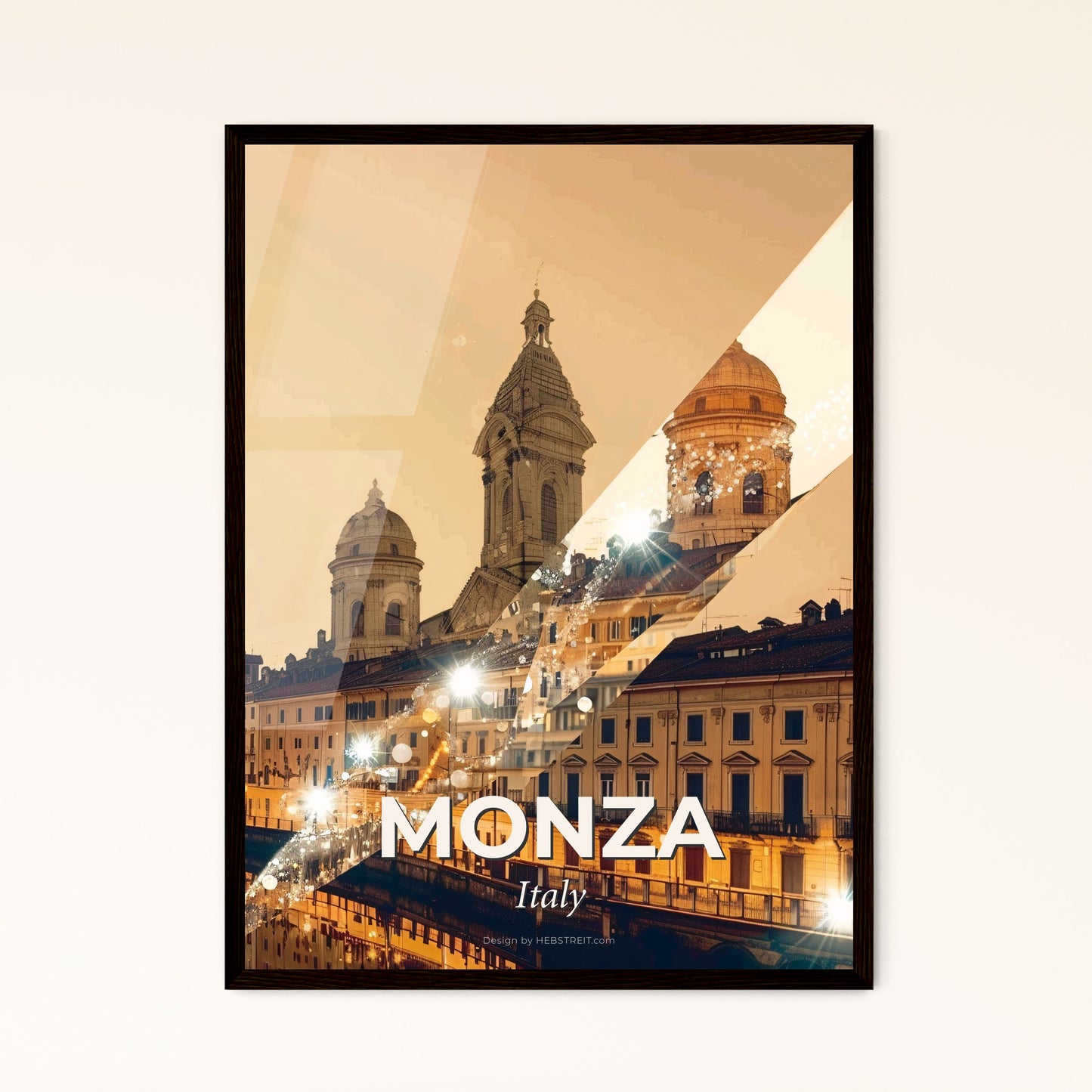 Monza Italy: Double Exposure City Skyline Art - A city with buildings and a bridge