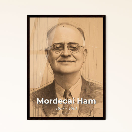 Mordecai Ham: Influential Evangelist - Stunning Contemporary Portrait on Beige with Dynamic Lines & Elegant Hatching