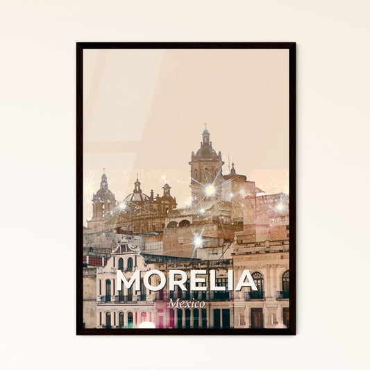 Morelia Cityscape Colors Double Exposure Poster - Albert Hall Museum with many windows