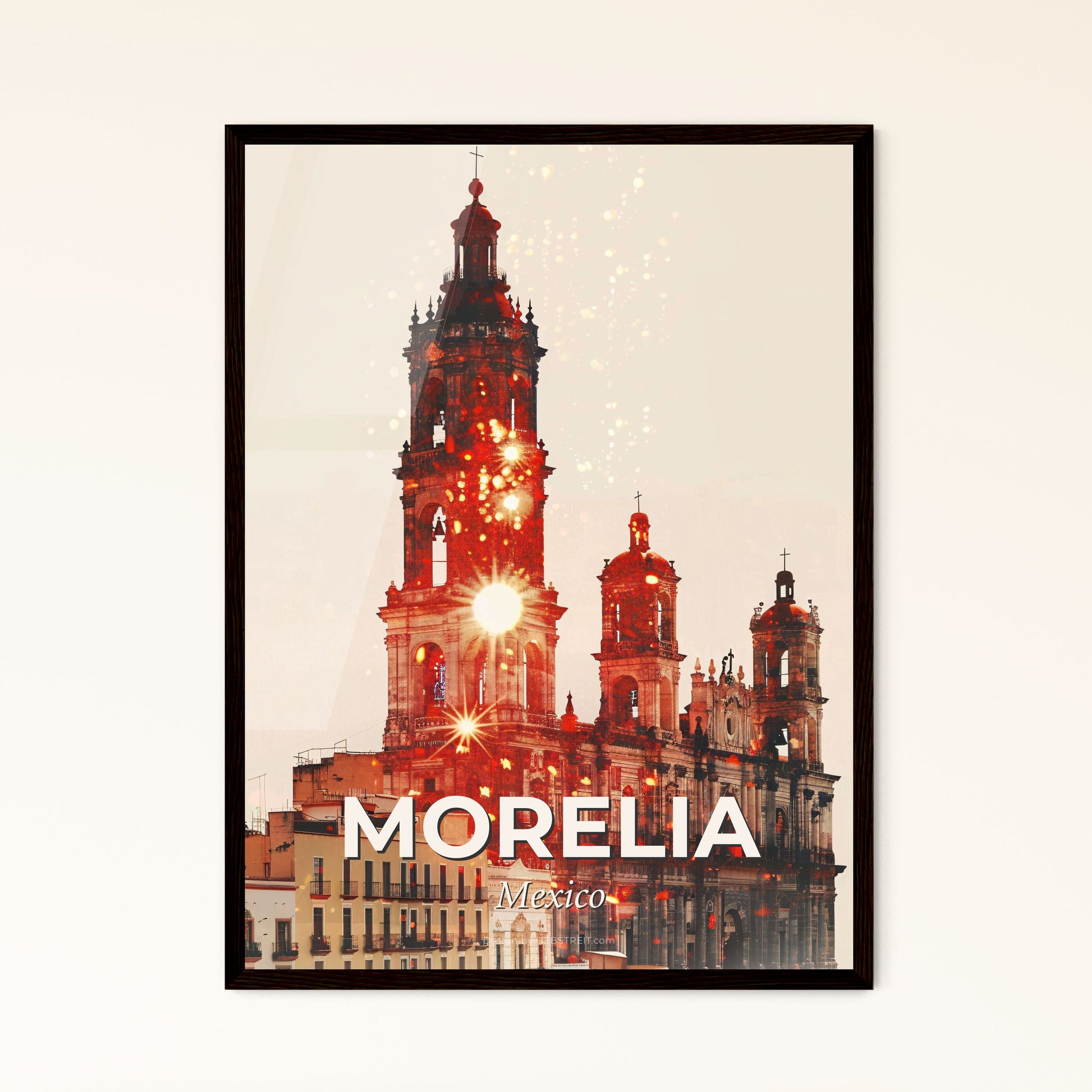 Morelia City Skyline at Sunset, Architectural Icons Composite - A building with a tower and lights