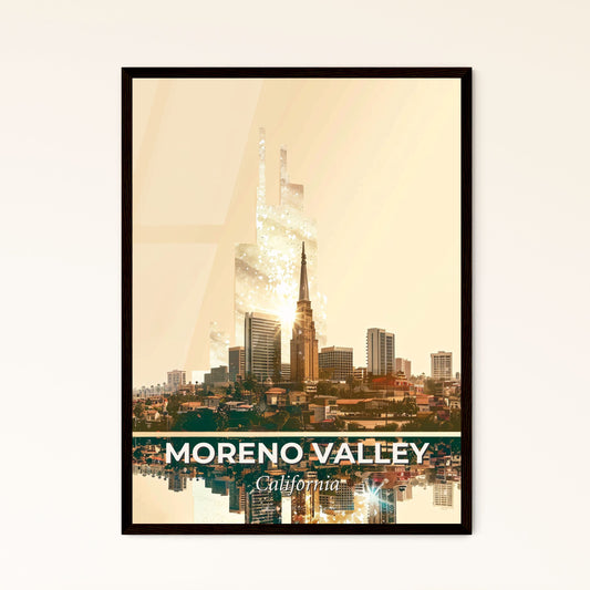 Moreno Valley Sunrise Skyline Cityscape Poster - A city with a tall building