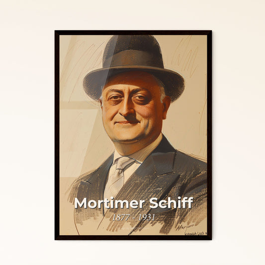 Elegant Portrait of Mortimer Schiff: A Captivating Banker’s Legacy Captured in Contemporary Art on Luxurious Beige Backdrop