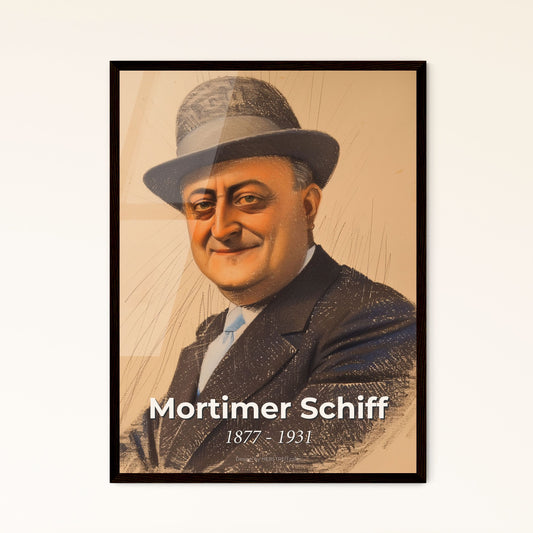 Elegant Portrait of Mortimer Schiff: American Banking Icon, 1877-1931 - Dynamic Artistry on Beige with Sublime Hatching & Contrast