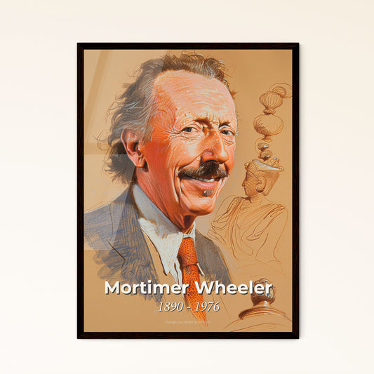 Elegantly Crafted Portrait of Mortimer Wheeler: A Modern Tribute to Archaeology in Dynamic Hues and Intricate Detail