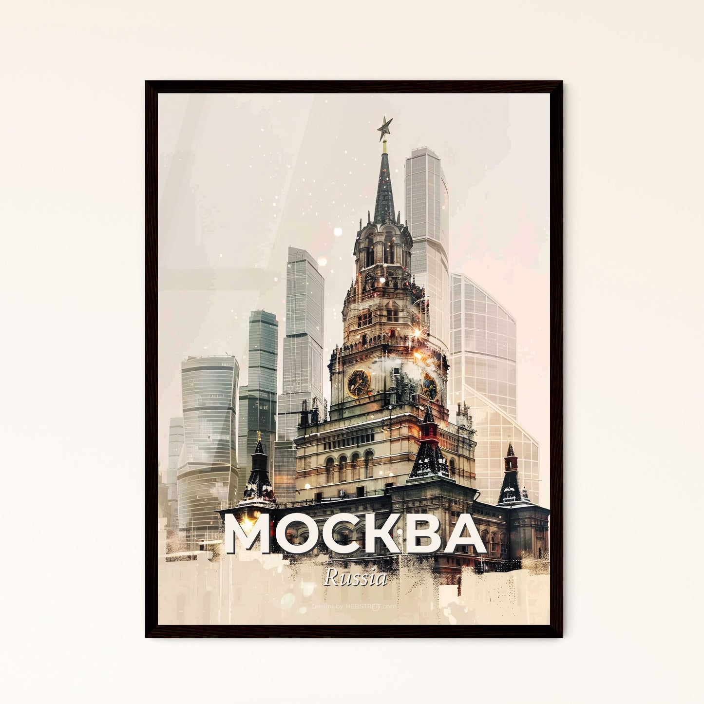 Moscow City Skyline - Vibrant Poster Art - A large building with a clock tower and a city skyline