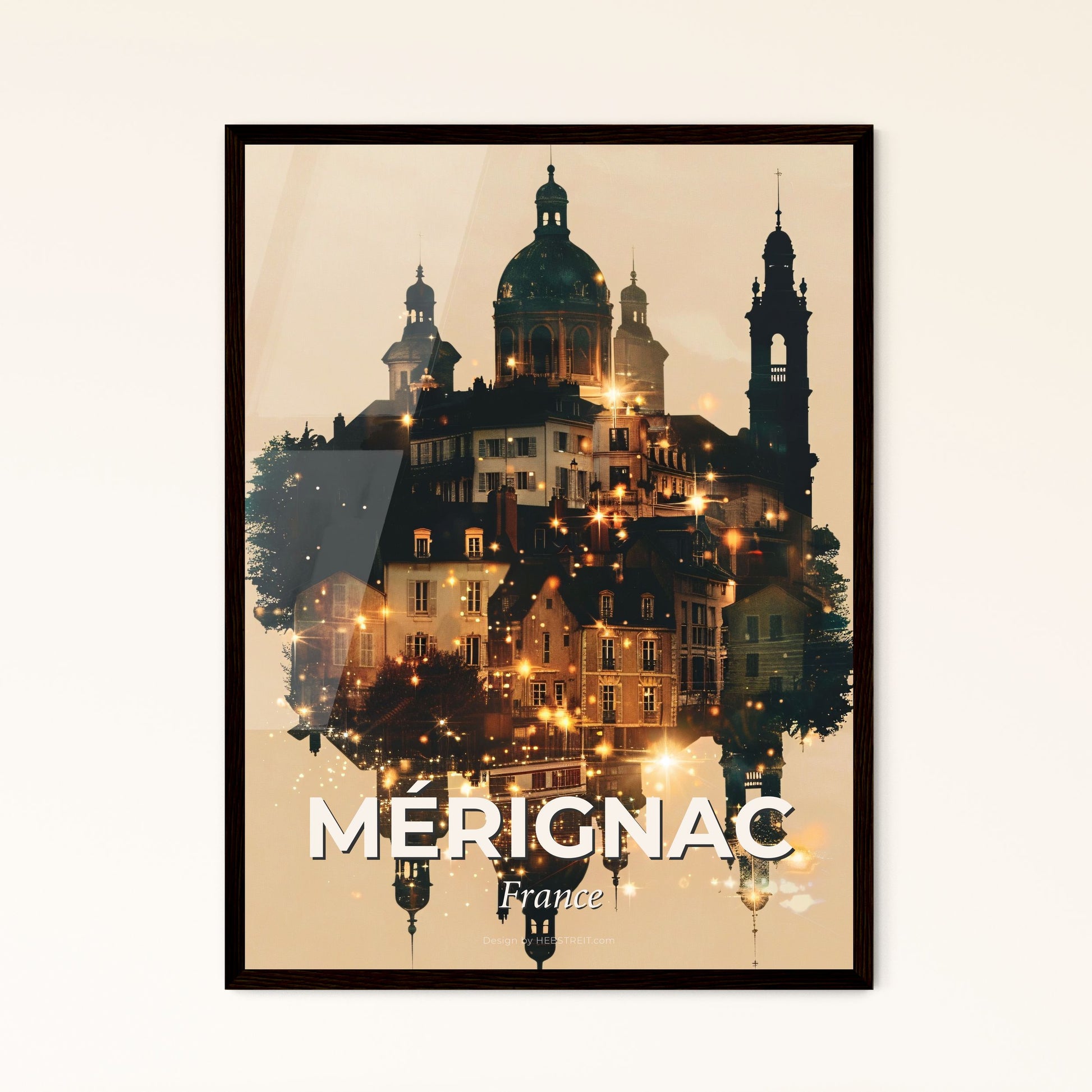 Mérignac Skyline Double Exposure City Art - A city with many buildings and lights