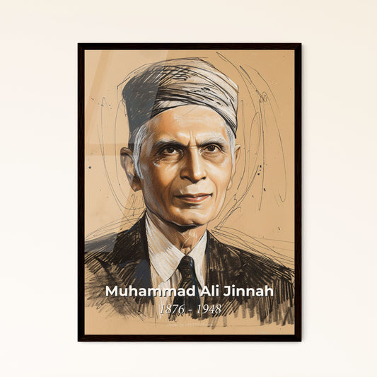 Elegant Contemporary Portrait of Muhammad Ali Jinnah: Founder of Pakistan - A Unique Art Piece for Home Decor & Gifting