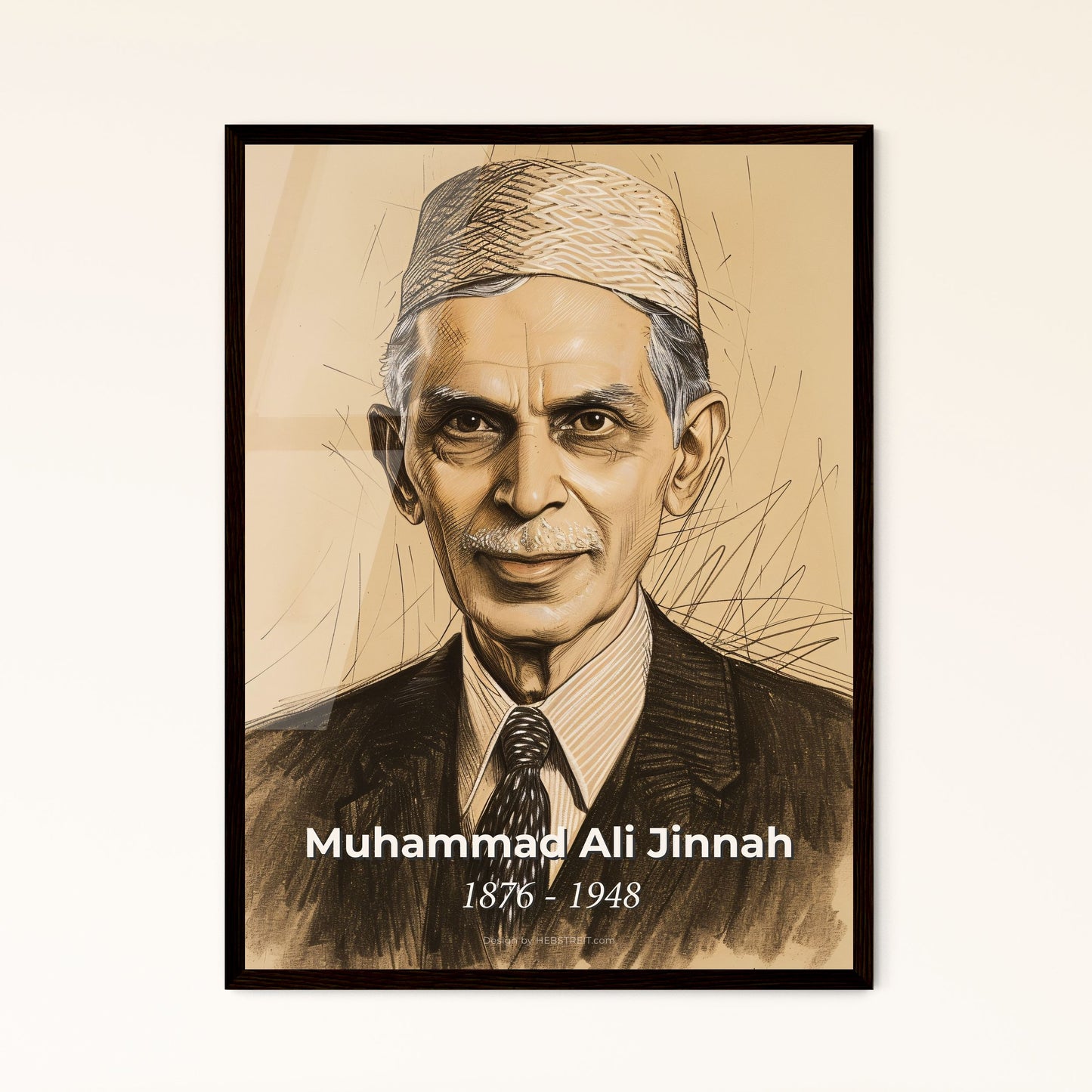 Masterful Portrait of Muhammad Ali Jinnah Framed Print