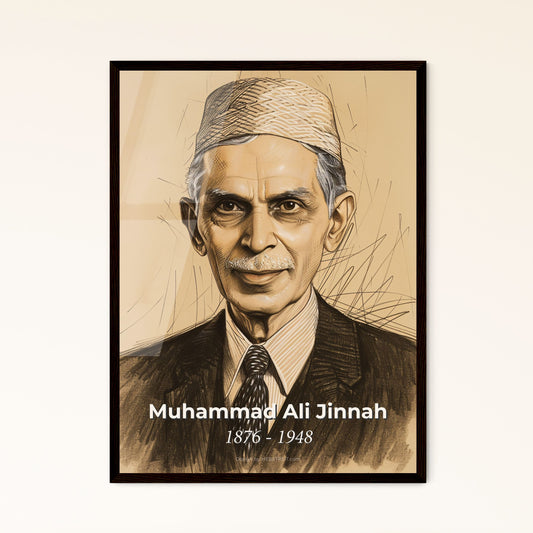 Masterful Portrait of Muhammad Ali Jinnah: Iconic Founder of Pakistan in Contemporary Art - A Stunning Home Decor Statement