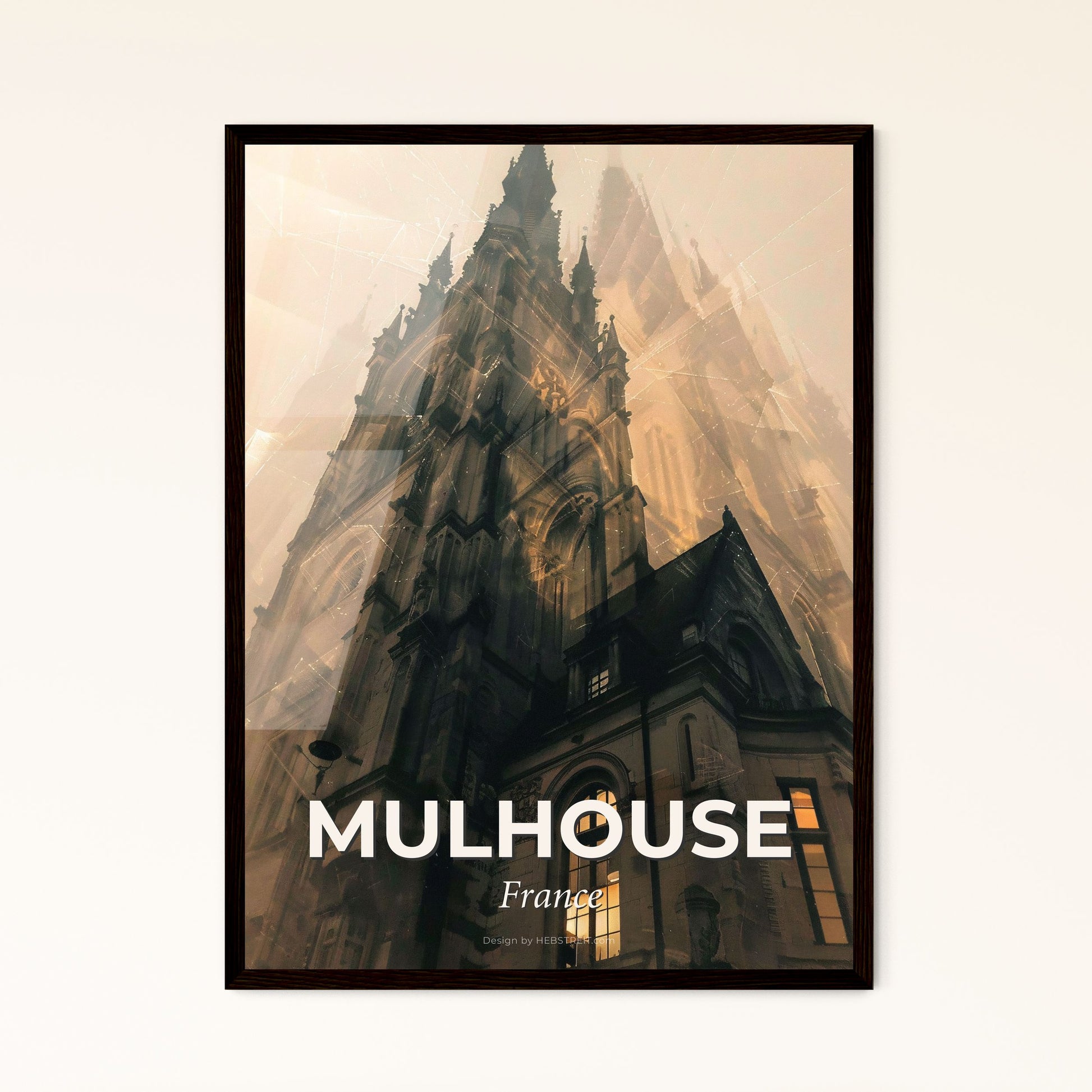 Mulhouse Skyline Double Exposure Art Poster - A large building with a tower