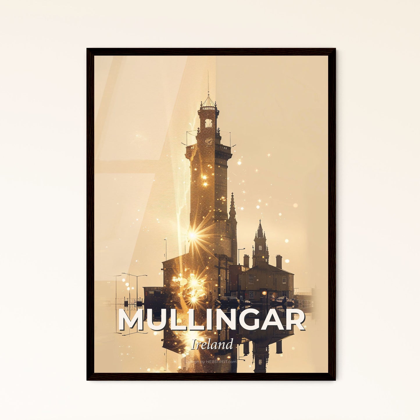 Mullingar City Skyline Silhouette Double Exposure Poster - A tower with a tower and a building with a tower and a building with a tower and a building with a tower and a tower with a tower and a tower with a tower and a tower with