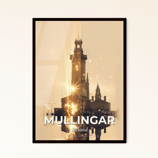 Mullingar City Skyline Silhouette Double Exposure Poster - A tower with a tower and a building with a tower and a building with a tower and a building with a tower and a tower with a tower and a tower with a tower and a tower with