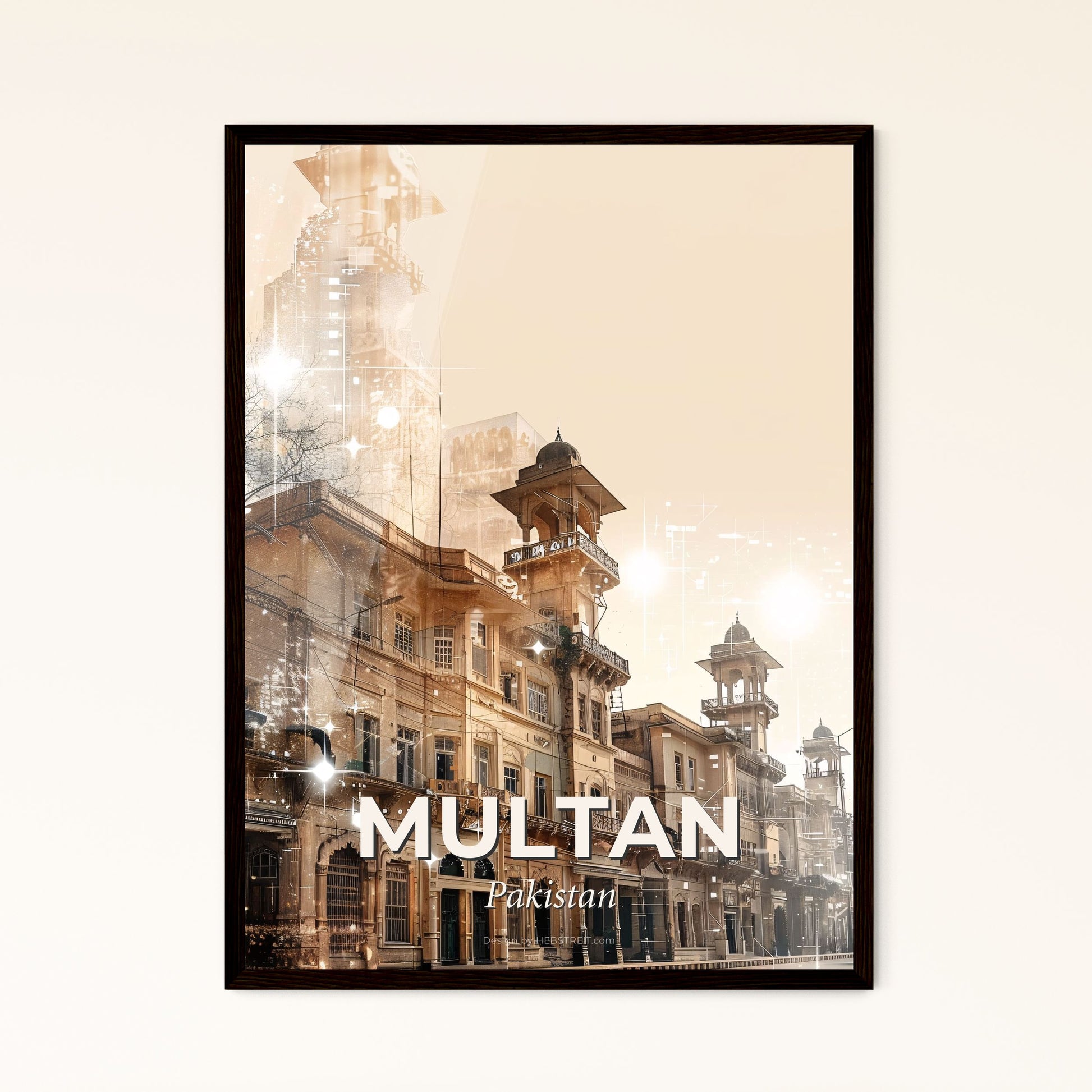 Multan City Skyline Double Exposure Poster Art - A building with many windows