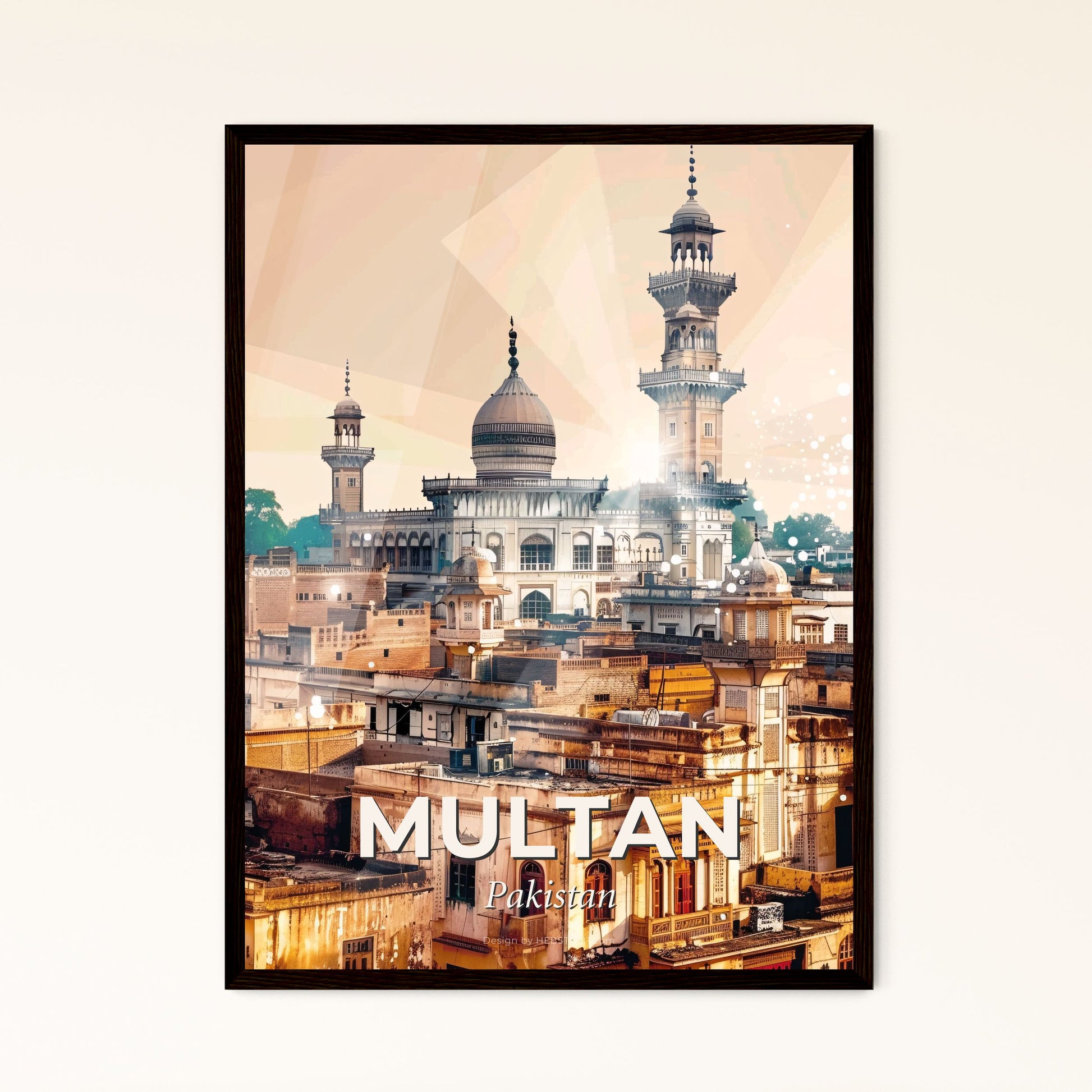 Multan Cityscape Double Exposure Skyline Poster - A large building with towers and a tower on top