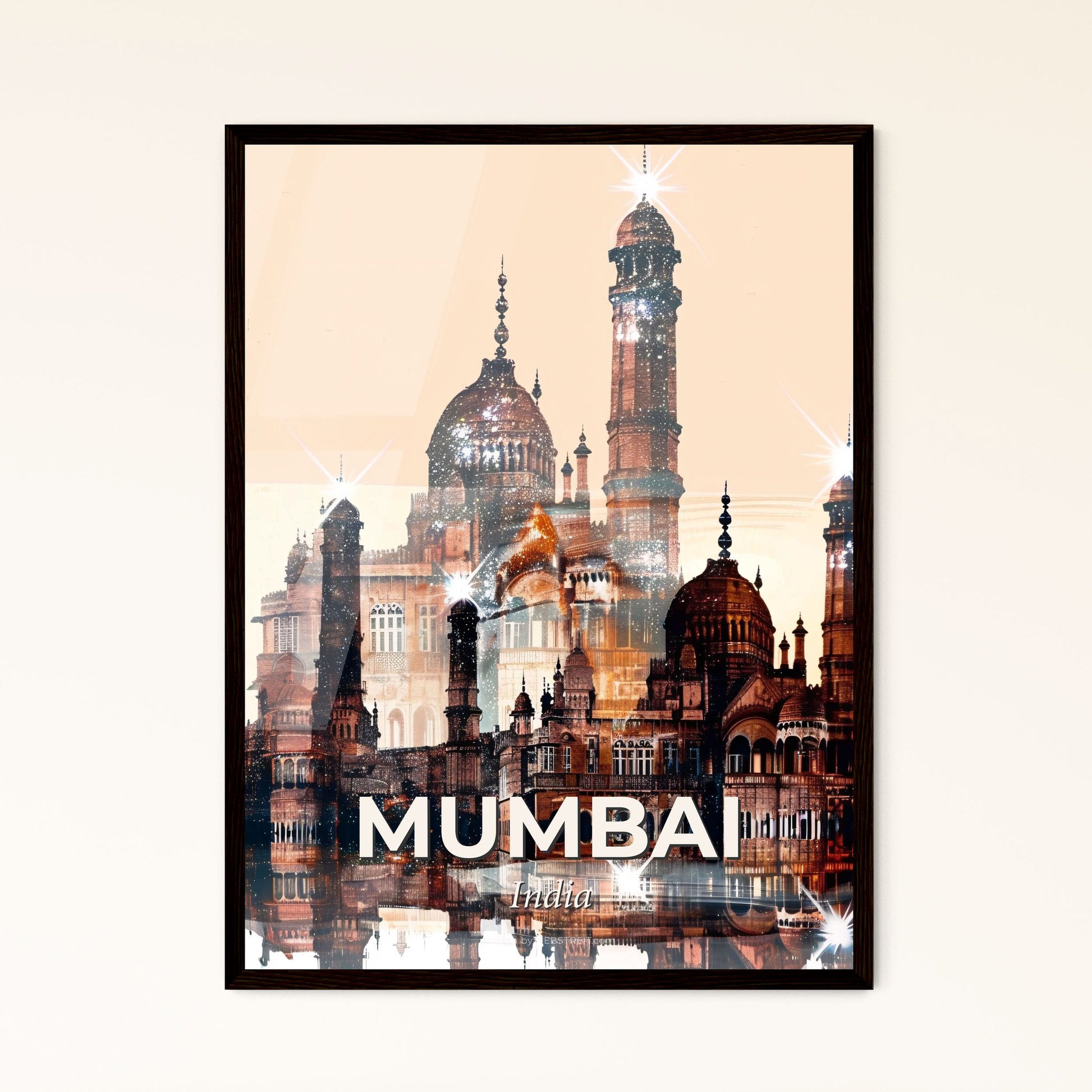 Mumbai's Shimmering Skyline on Warm Beige - A large building with towers and towers