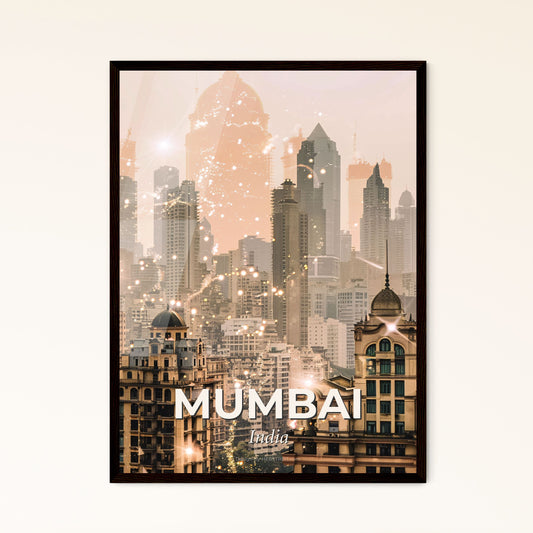 Mumbai Skyline Double Exposure Art - A city with many buildings