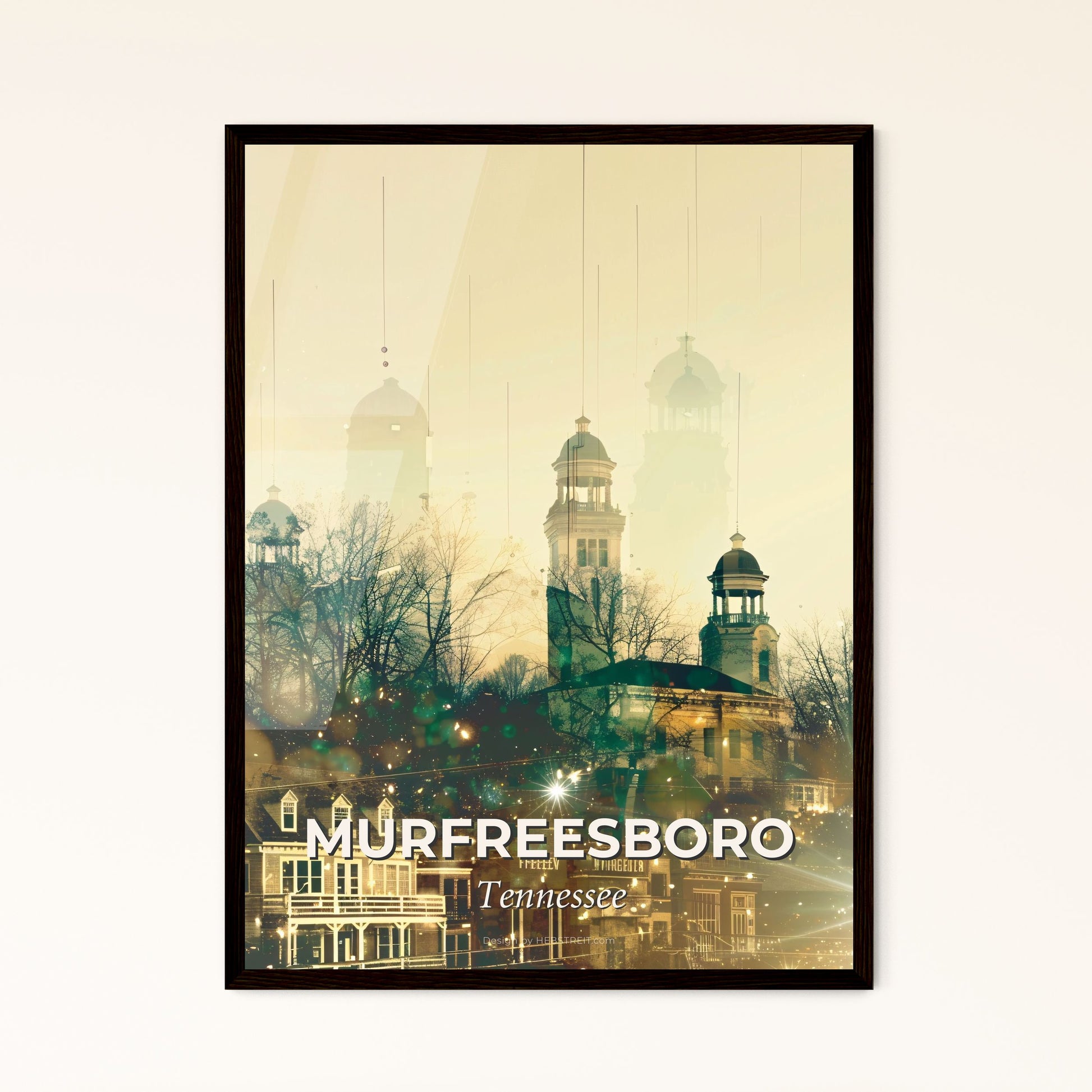 Murfreesboro Skyline Exposed on Beige - A city with towers and trees