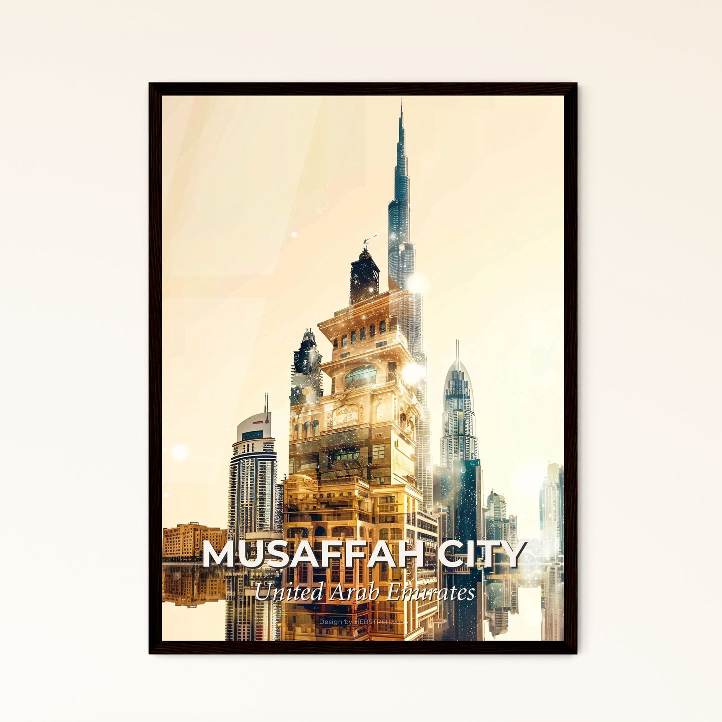 Musaffah City Double Exposure Skyline Poster - A city skyline with tall buildings