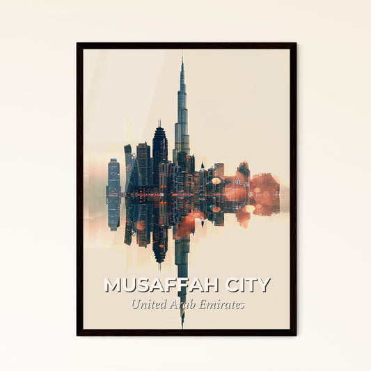 Musaffah Skyline Double Exposure Composite Art Poster - A city skyline reflected in water