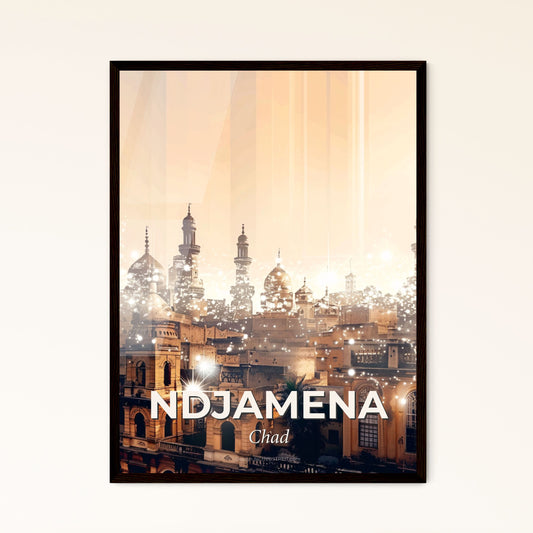 NDjamena Skyline Double Exposure Composite Art Poster - A city with many towers and lights