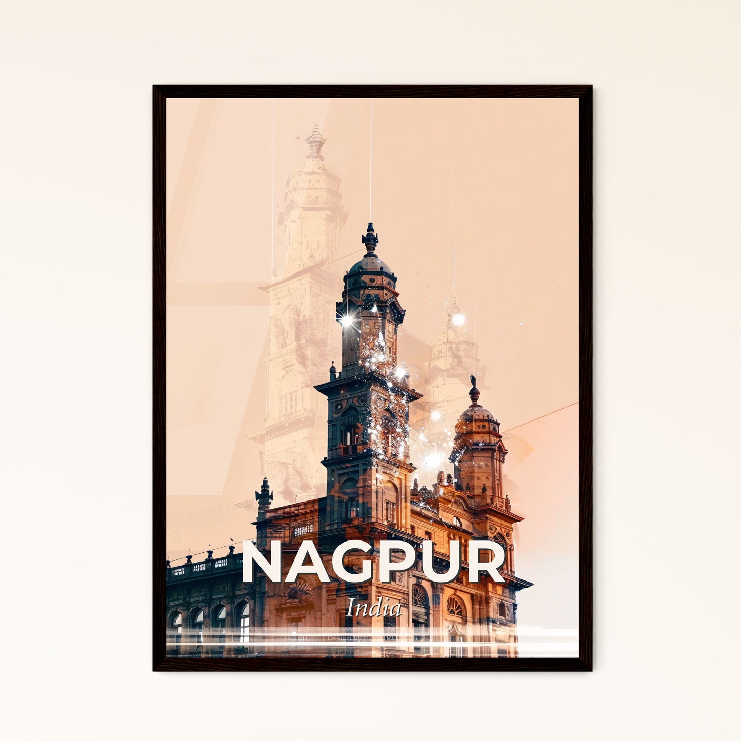 Nagpur Skyline Double Exposure Cityscape Art - A building with towers and a tower