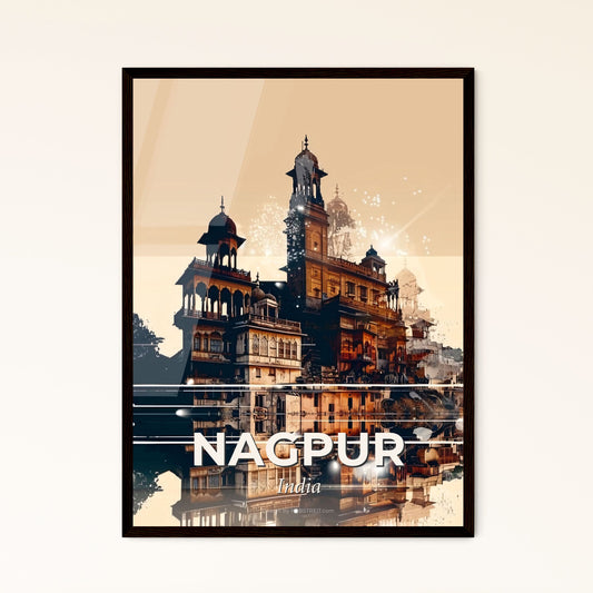 Nagpur: Vibrant Skyline Double Exposure Poster - A building with towers and a tower