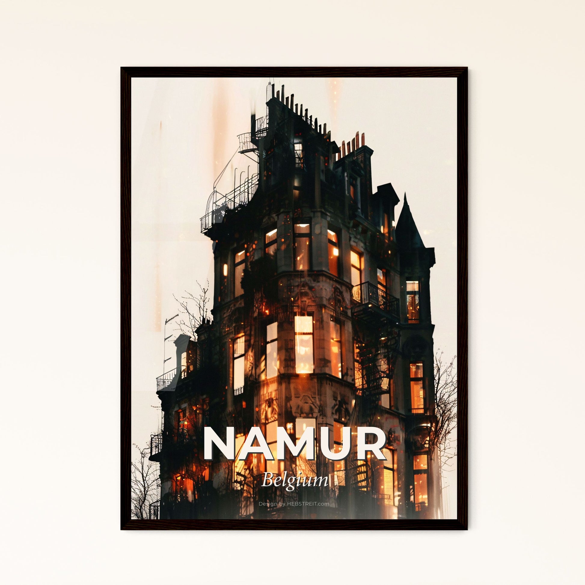 Namur's Double Exposure Cityscape Silhouette Poster - A building with many windows