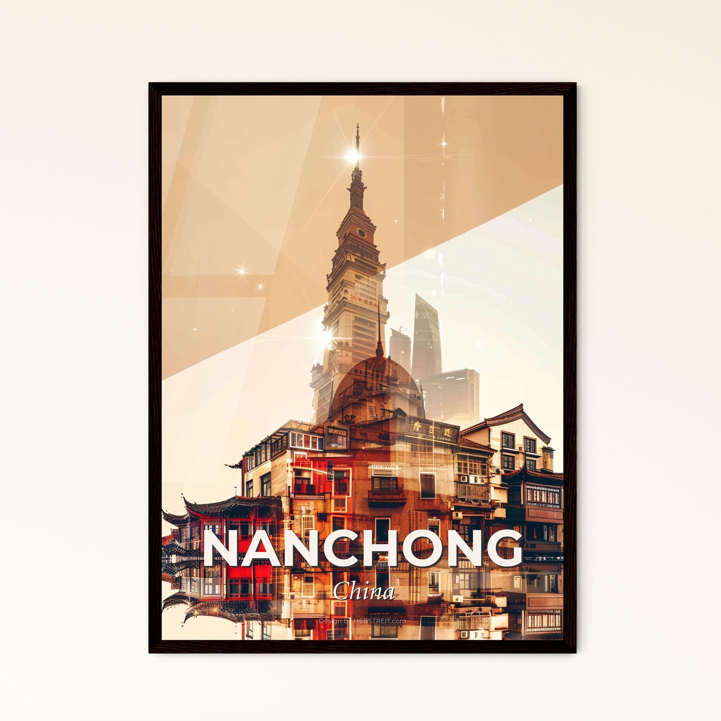 Nanchong: City Skyline Poster Art with Sparkle - A building with a tower