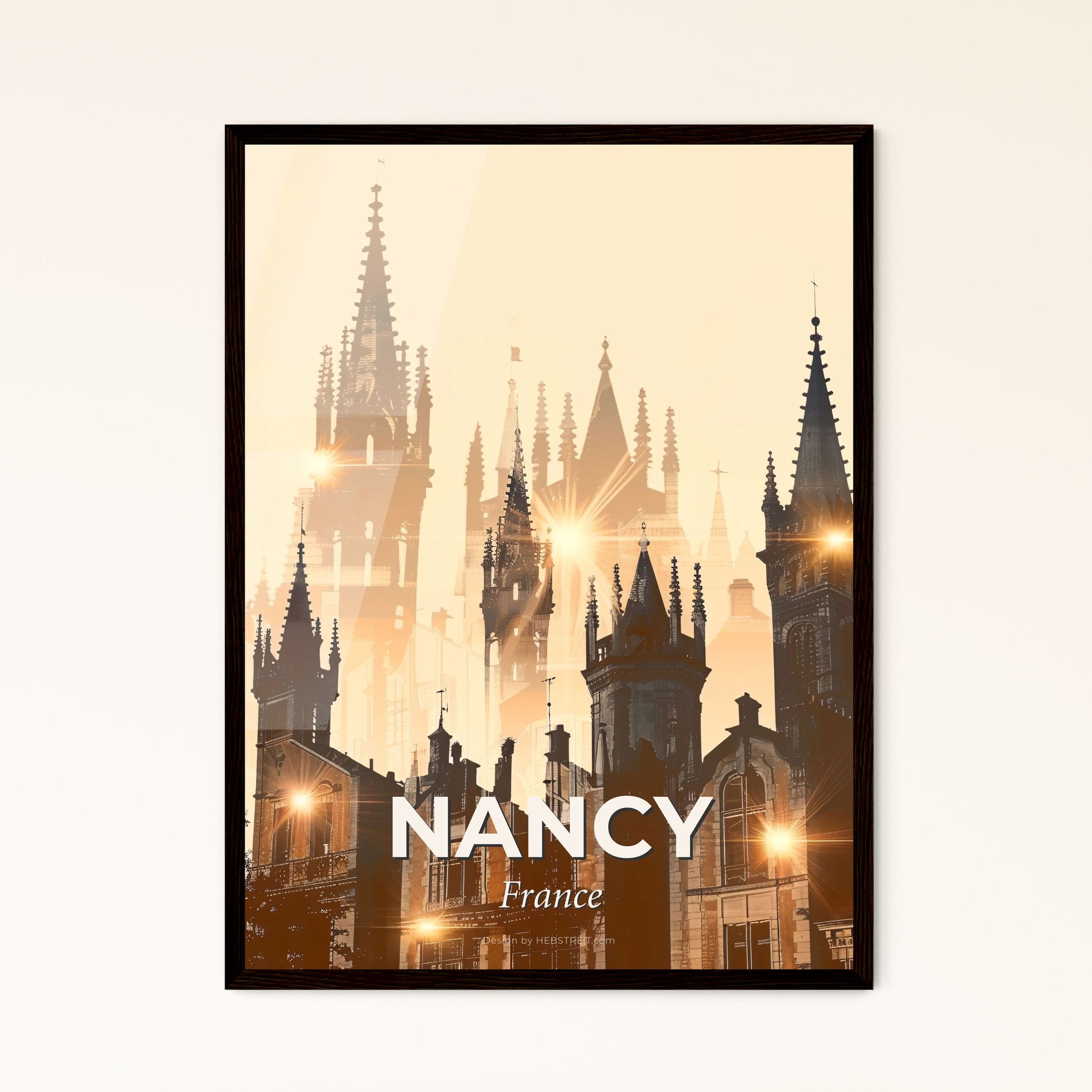 Nancy Skyline Noir - Salt Lake Temple with towers and a light in the background