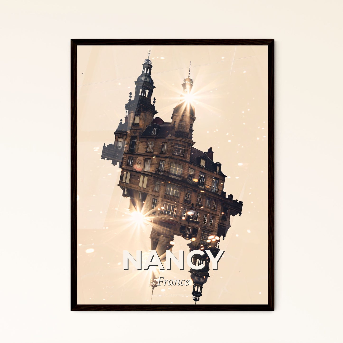 Nancy: Double Exposure Skyline Silhouette Poster - A building with a tower and towers