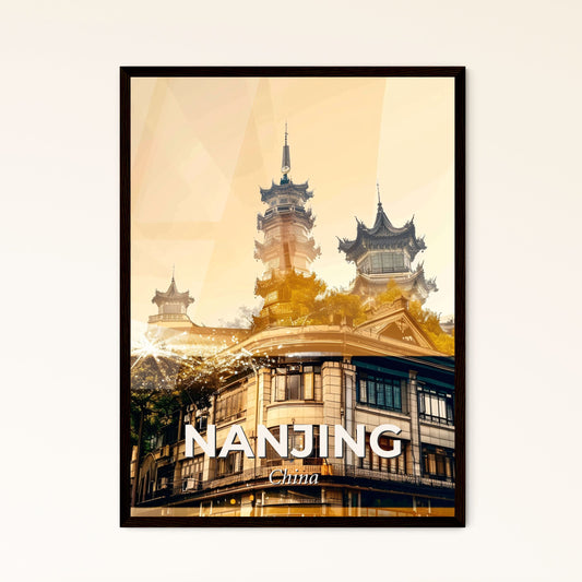 Nanjing Skyline Double Exposure Poster Art - A building with a tall tower