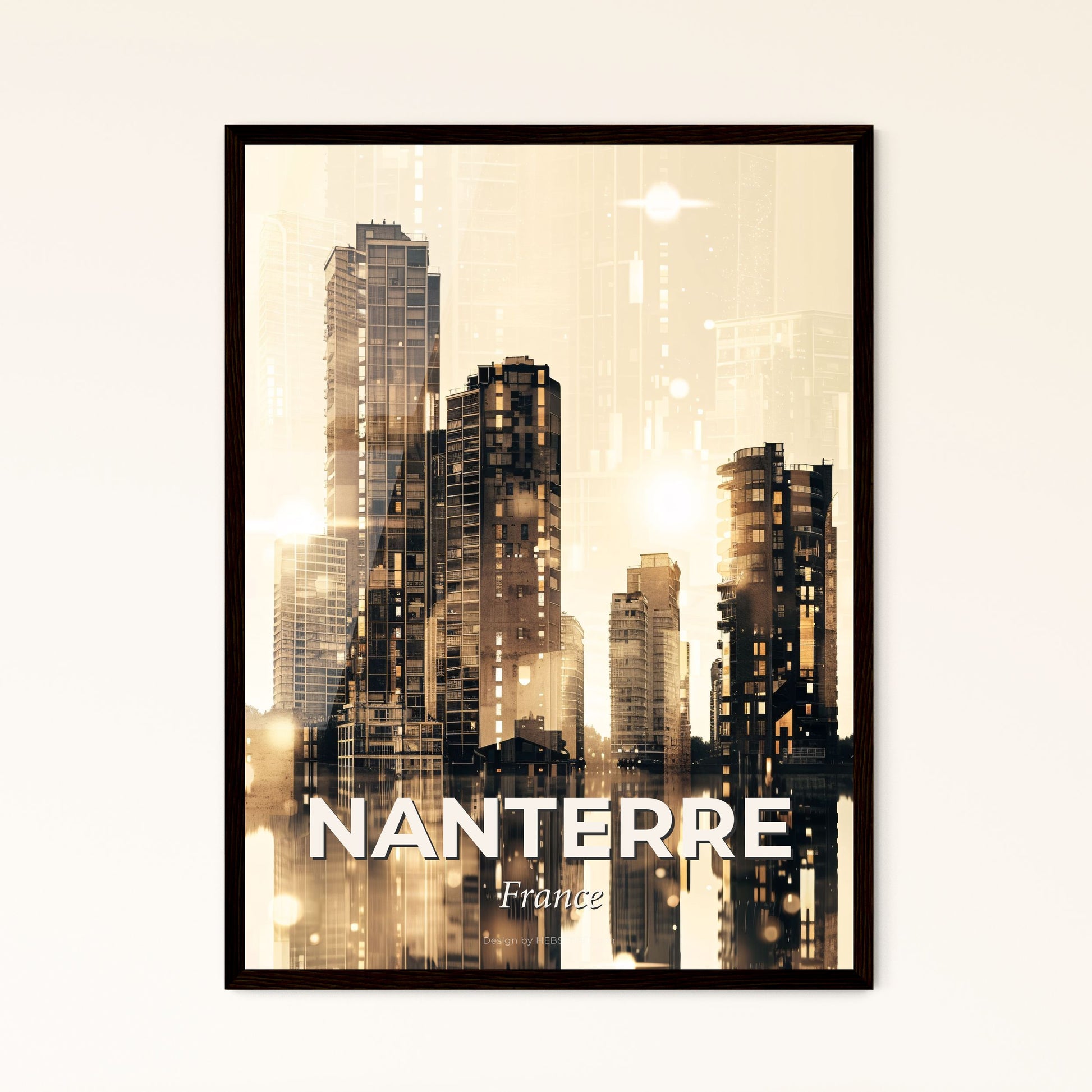 Nanterre Skyline Double Exposure Art Poster - A city skyline with water in the background