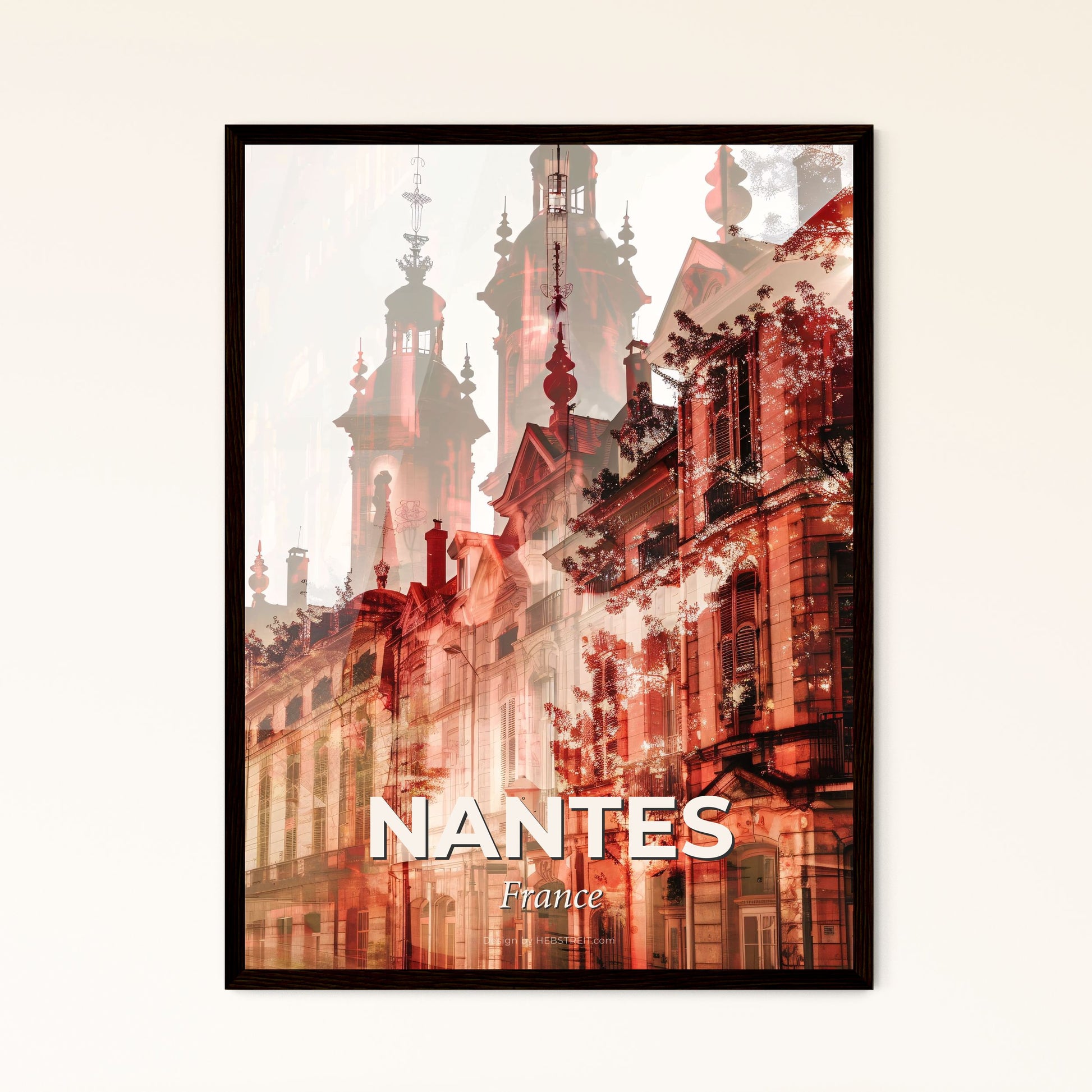 Nantes skyline poster composite artwork beige background - A double exposure of a building