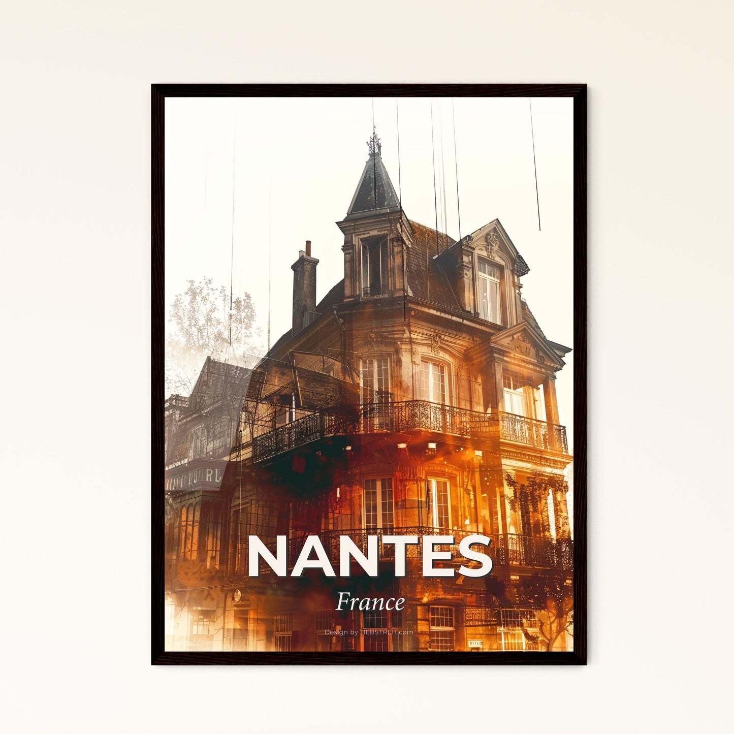 Nantes Skyline Iconography Art Deco Poster - A building with a balcony