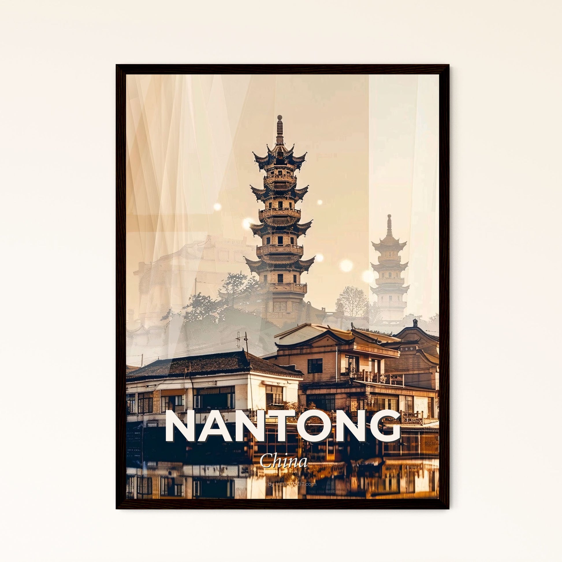 Nantong Cityscape Composite Art Poster - A city with a tall tower