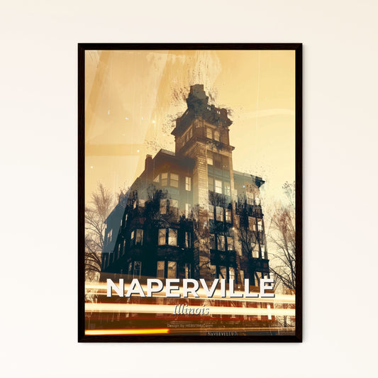 Naperville Cityscape Skyline Lights Sparkle Art Poster - A building with trees in the background