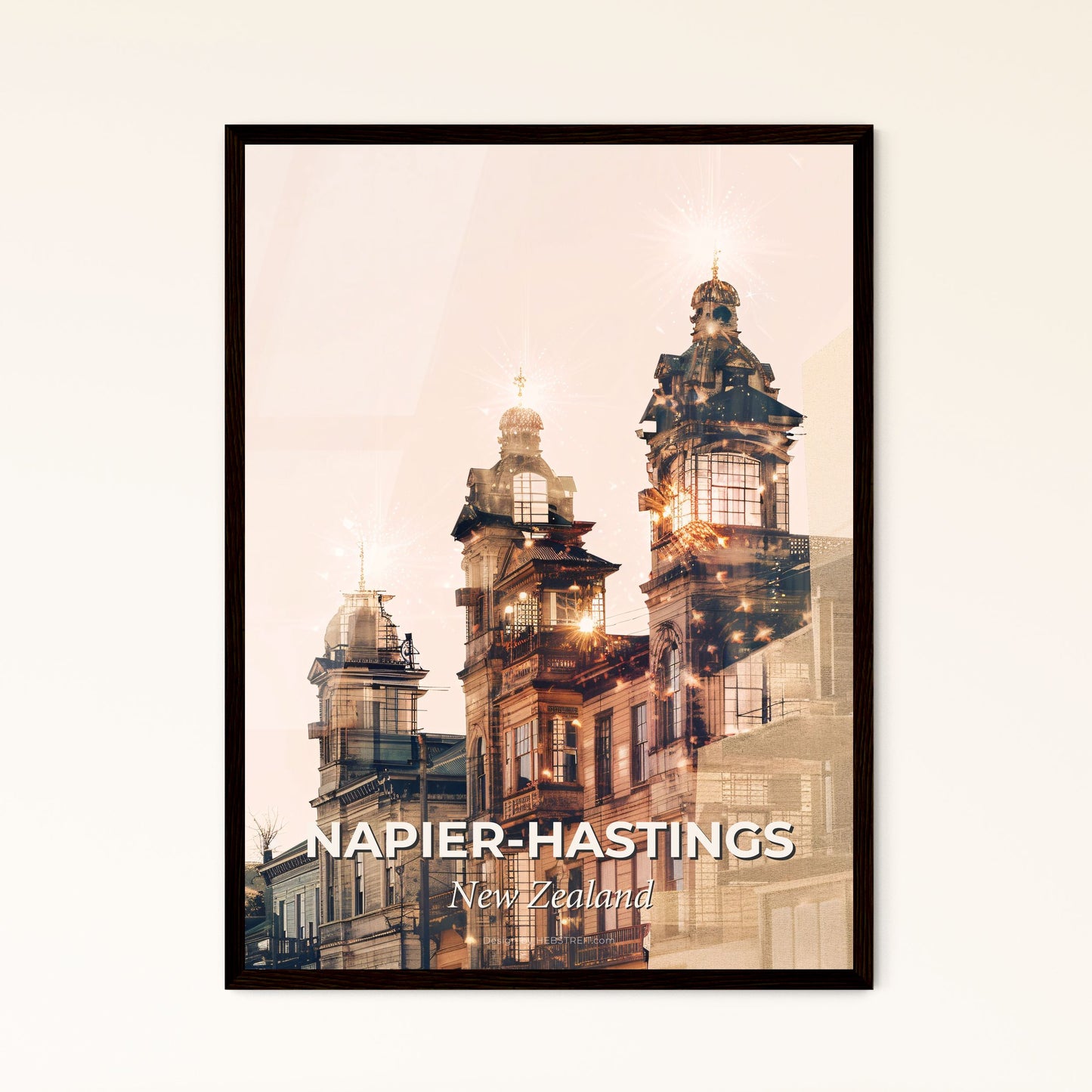 Napier-Hastings Skyline Composite Poster Art - A double exposure of a building