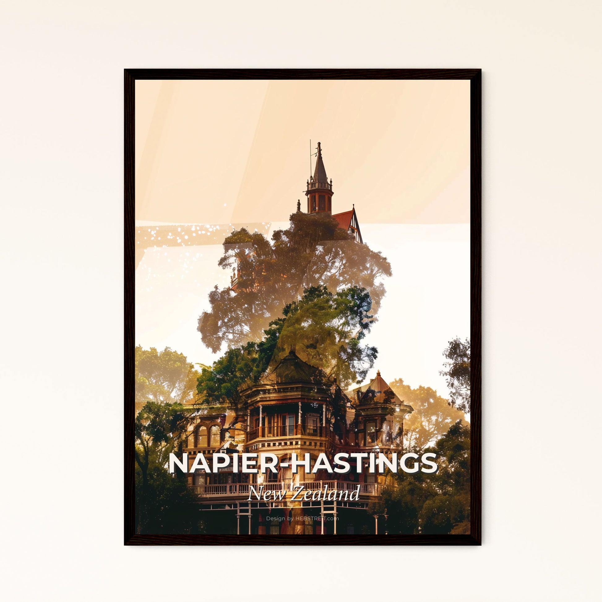 Napier-Hastings Art Skyline Architecture Poster - A house with a tower and trees