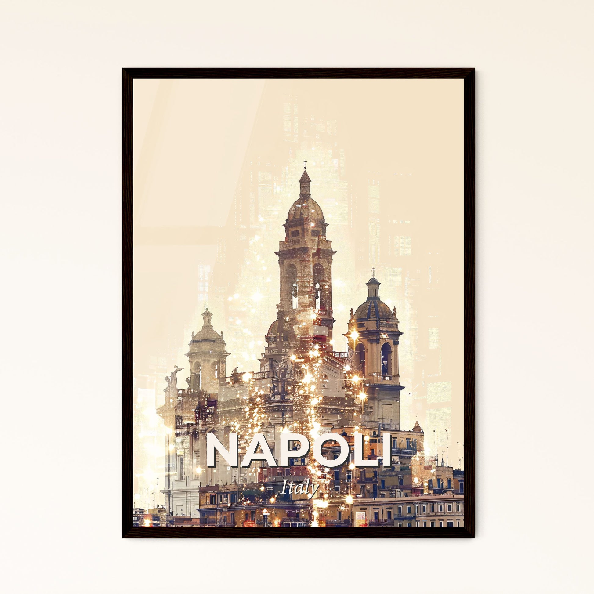 Naples City Lights Composite Art Poster - A building with a tower and a tower