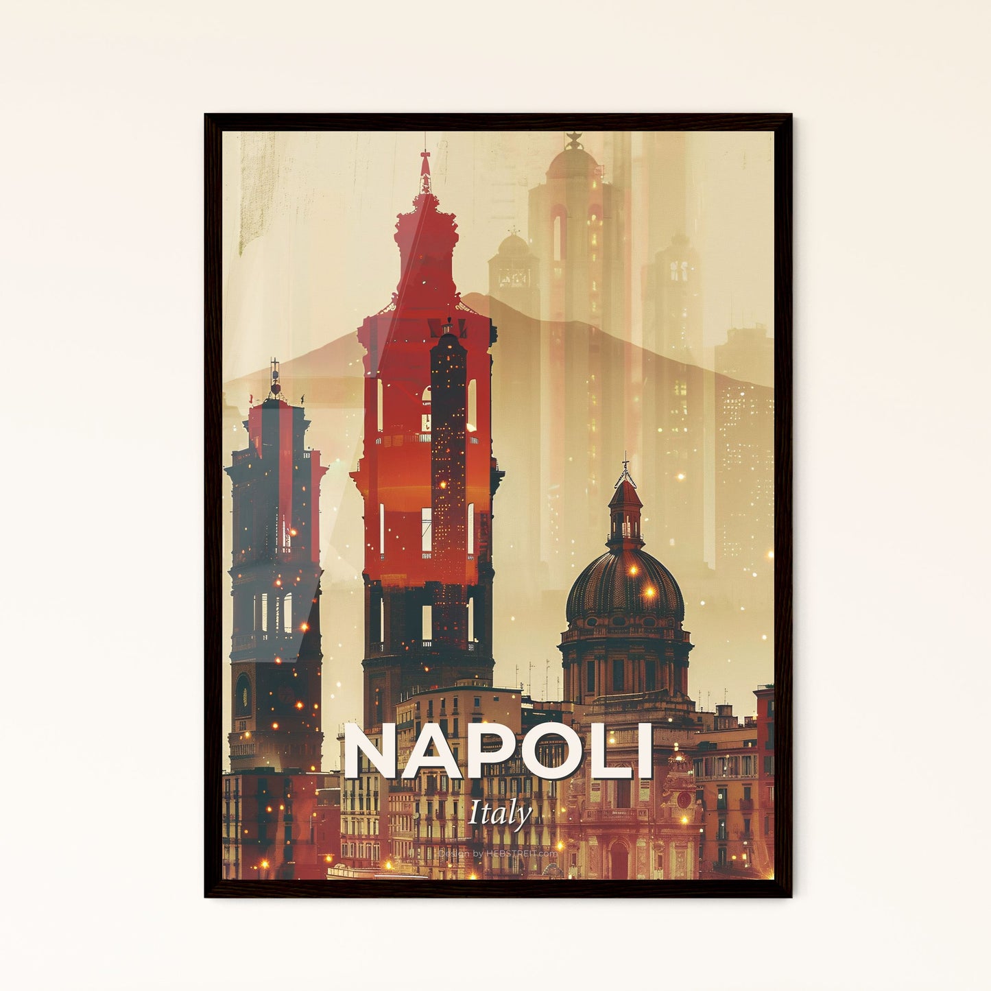 Naples Skyline Double Exposure Poster Art Cityscape - A city skyline with tall buildings